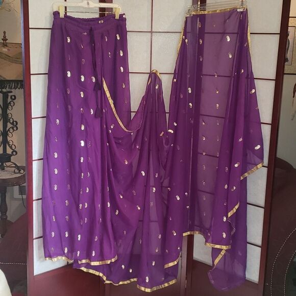 Dresses & Skirts - Beautiful Saree Purple & Gold Paisley Pattern